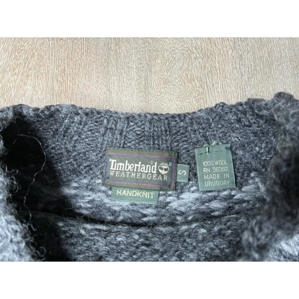Vintage Timberland Fair Isle Wool Gray Chunky Handknit Sweater Size Small